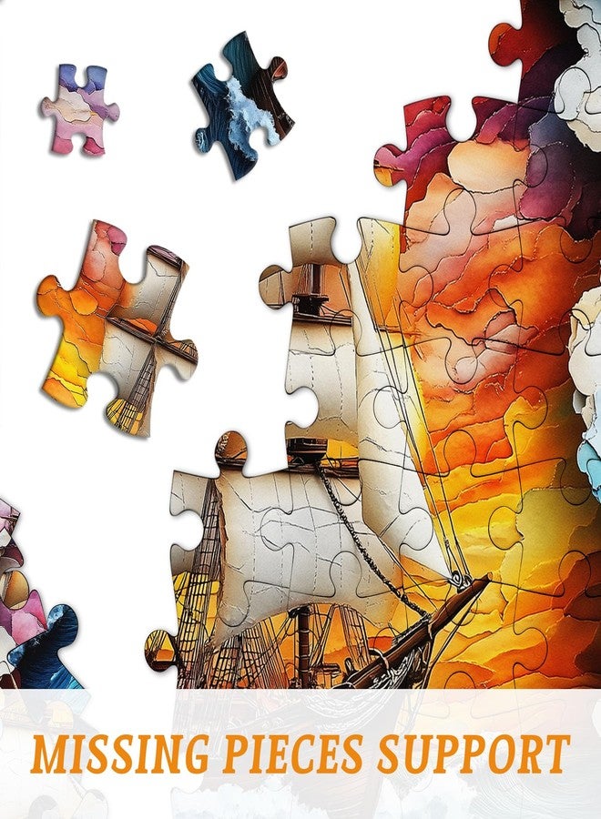 PICKFORU Sailboat 1000 Piece Puzzle for Adults, Colorful Sunset Sea Jigsaw Puzzles Boat, Gradient Ocean Stone Carving Theme Puzzle - Image 3